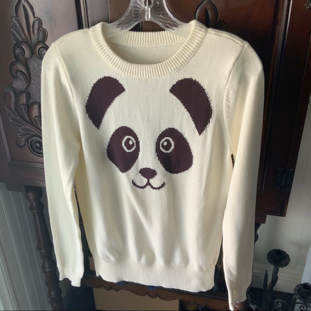ModCloth Friendly Face Panda Sweater in Cream&Brwn